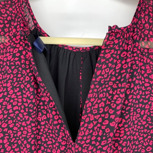 RACHEL ROY Black Wild Pink Combo Elastic Waist Sheer Ruffle‎ Dress Sz S - Picture 7 of 11